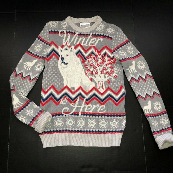 WOMENS Game Of Thrones Winter Wolf Fair Isle Sweater Sz SMALL S - Picture 2 of 7